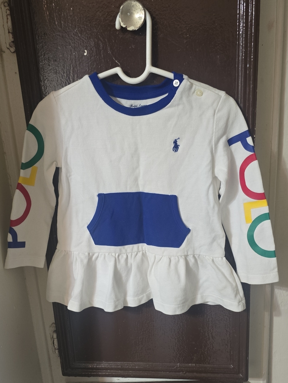 Polo by Ralph Lauren White Peplum Top with Blue Accents - Girls